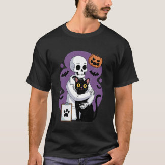 Skelett som kramar katt Roligt för kattälskande ve T Shirt