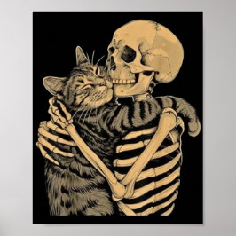 Skelett som kramar katt – Söt gotisk kattälskarepr Poster