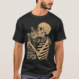 Skelett som kramar katt – Söt gotisk kattälskarepr T Shirt