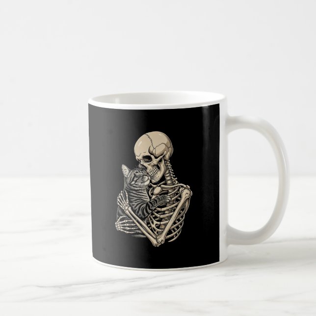 Skelett som kramar randig katt - gotisk kärleksmug kaffemugg (Höger)