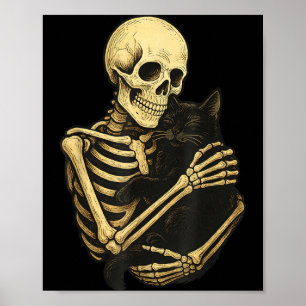 Skelett som kramar svart katt rolig Halloween Poster
