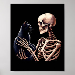 Skelett som leker med en katt grafisk dödskalle ka poster