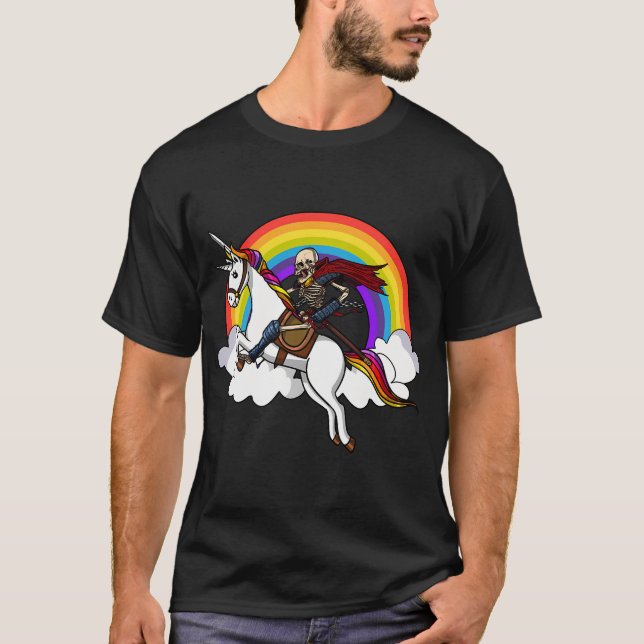 Skelett som rider enhörning t shirt (Framsida)