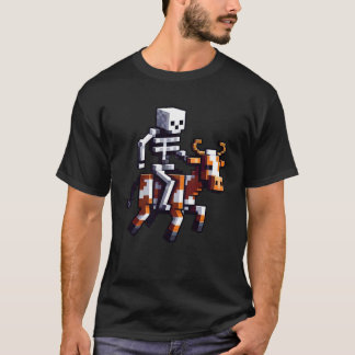 Skelett som rider ko-gamer-grafik i Pixel Art Blo T Shirt