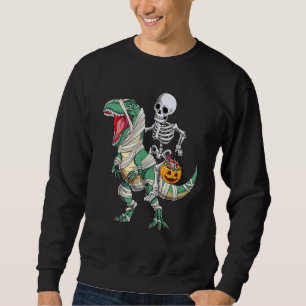 Skelett som rider Mummy Dinosaur rex Halloween Pum Lång Ärmad Tröja