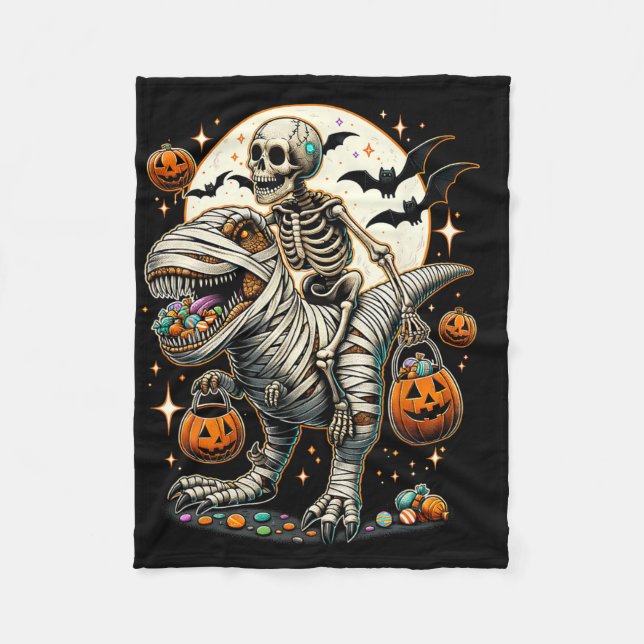 Skelett som rider Mummy Dinosaurie T Rex Barn Pojk Fleecefilt (Framsidan)