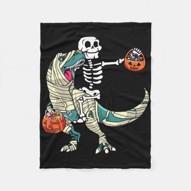 Skelett som rider Mummy Dinosaurie T Rex Halloween Fleecefilt (Framsidan)