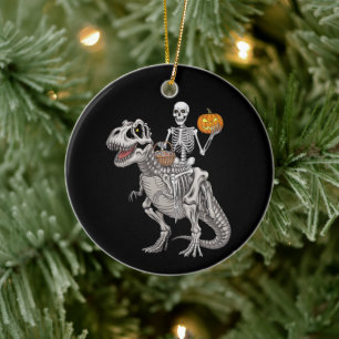 Skelett som rider Mummy Dinosaurie T rex Halloween Julgransprydnad Keramik