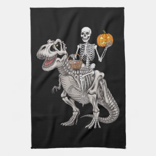 Skelett som rider Mummy Dinosaurie T rex Halloween Kökshandduk