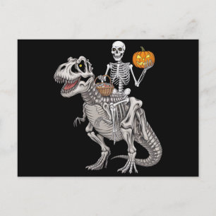 Skelett som rider Mummy Dinosaurie T rex Halloween Vykort