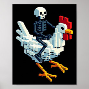 Skelett som rider på kyckling Block Style Pixel Ar Poster
