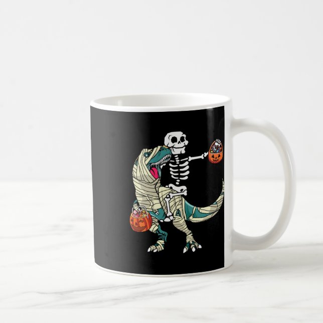 Skelett som rider på Mummy Dinosaur T Rex Hallowee Kaffemugg (Höger)