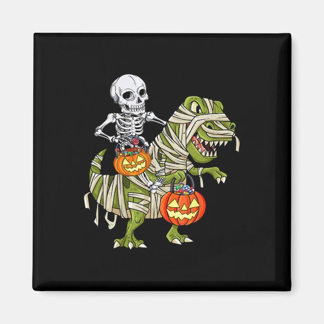 Skelett som rider på Mummy Dinosaur T Rex Hallowee Magnet (Framsidan)