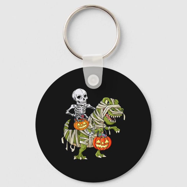 Skelett som rider på Mummy Dinosaur T Rex Hallowee Nyckelring (Framsida)