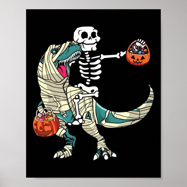 Skelett som rider på Mummy Dinosaur T Rex Hallowee Poster (Framsidan)