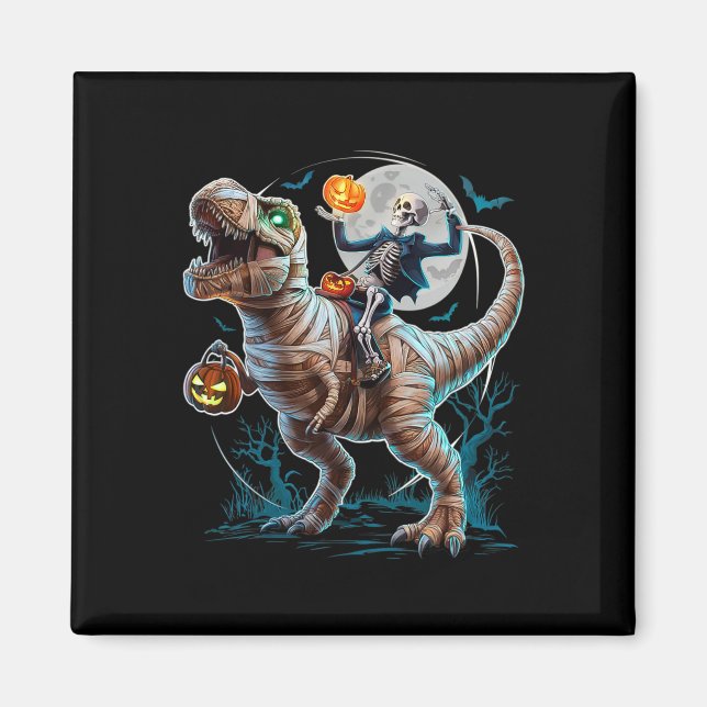 Skelett som rider på Mummy-pumpa T Rex-dinosaur Ro Magnet (Framsidan)