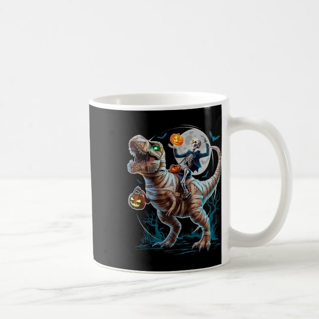 Skelett som rider på Mummy Pumpkin T Rex Dinosaur  Kaffemugg (Höger)