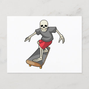 Skelett som Skridskoåkare med Skateboard Vykort