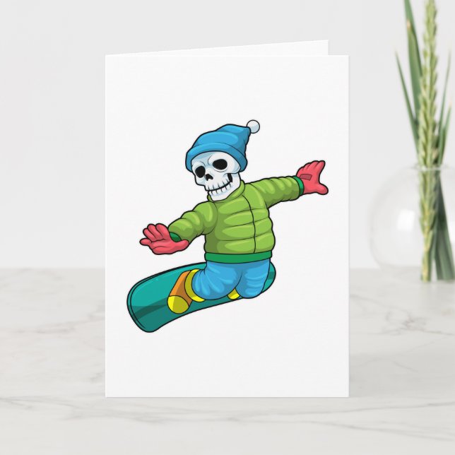 Skelett som snowboardåkare med snowboard kort (Framsida)