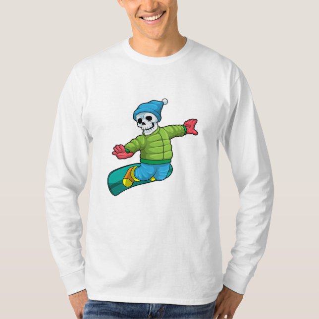 Skelett som snowboardåkare med snowboard t shirt (Framsida)