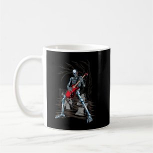 Skelett som spelar elgitarr akustisk Halloween Kaffemugg