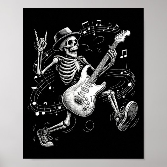 Skelett som spelar gitarr Musikpresenter för män o Poster (Framsidan)