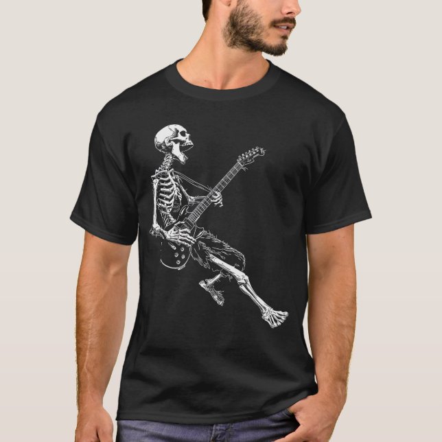 Skelett som spelar gitarr Rock And Roll Rock On mä T Shirt (Framsida)