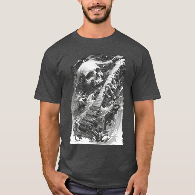 Skelett som spelar gitarr Rock Shredding Gitarr 1  T Shirt (Framsida)