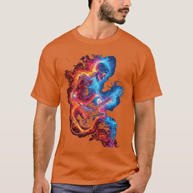 Skelett som spelar gitarr Rock Shredding Gitarr T Shirt (Framsida)