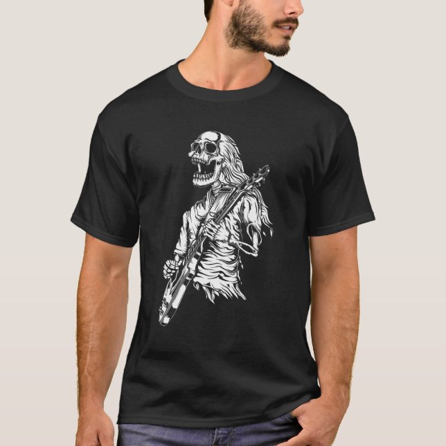 skelett som spelar gitarr t shirt (Framsida)