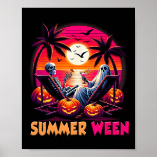 Skelett Sommar-ween Strand Halloween Känsla Solned Poster