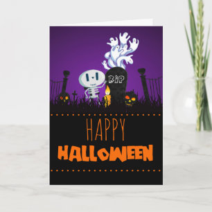 Skelett & spöken för Halloween kyrkogård spöklikt Kort