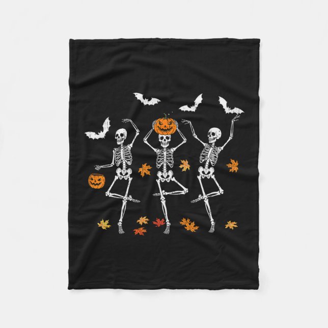Skelett spöklik dans höst Halloween Thanksgiving Fleecefilt (Framsidan)