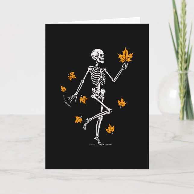 Skelett Spöklik Dansande Höst Halloween Tackgivnin Kort (Framsida)