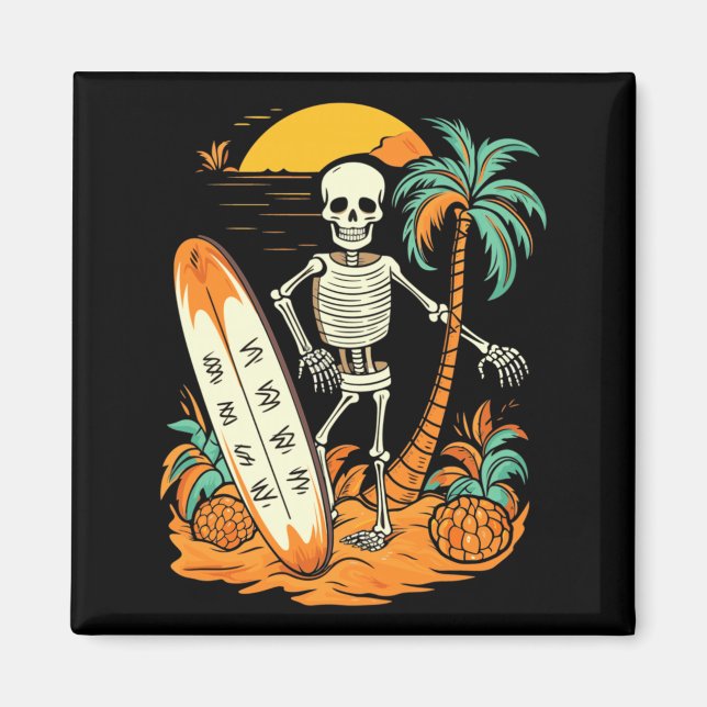 Skelett Surfing Halloween Hawaii Hawaiianska Män Magnet (Framsidan)