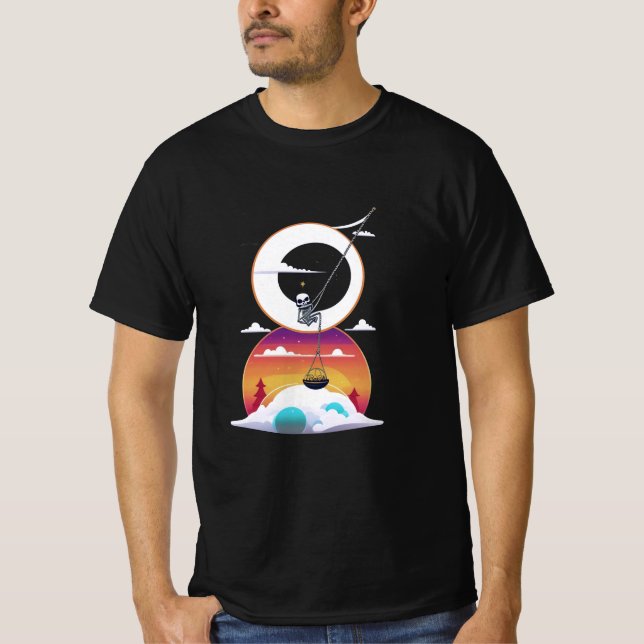 Skelett svänger på en måne t shirt (Framsida)