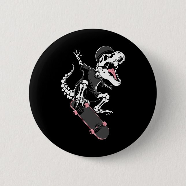 Skelett T-Rex Skateboardåkare - Vintage Dinosaur S Knapp (Framsida)