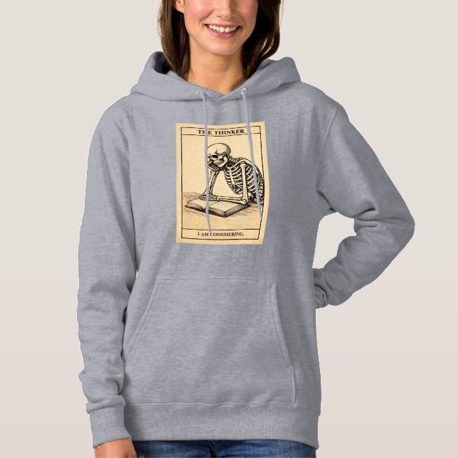 Skelett Tänkare Illustration T Shirt (Framsida)
