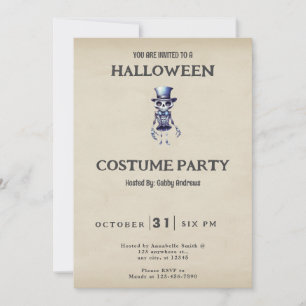 Skelett topp hatt flugsvarta slips vintage hallowe inbjudningar
