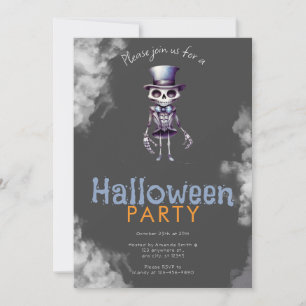 Skelett Topphatt Grå Rök Halloweenfest Inbjudningar