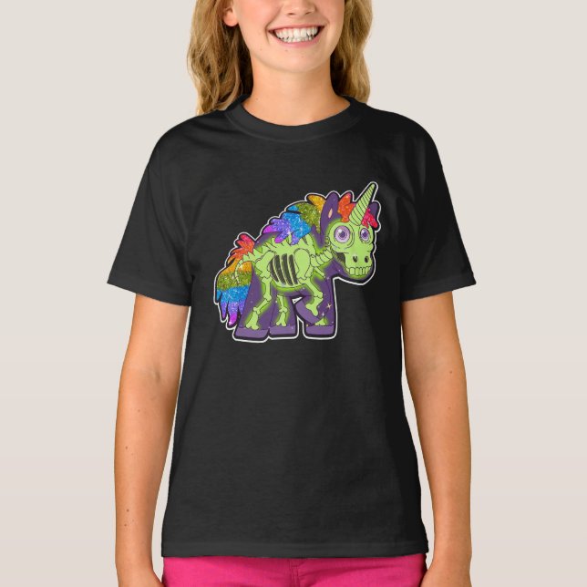 Skelett- Unicorn Halloween T Shirt (Framsida)