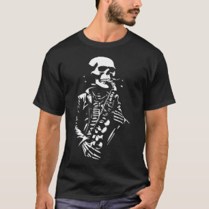 skelett vid uppspelning av saxofon t shirt