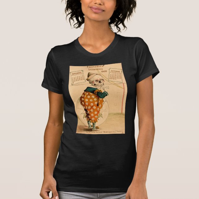Skelett- vintageillustration för clown tee (Framsida)