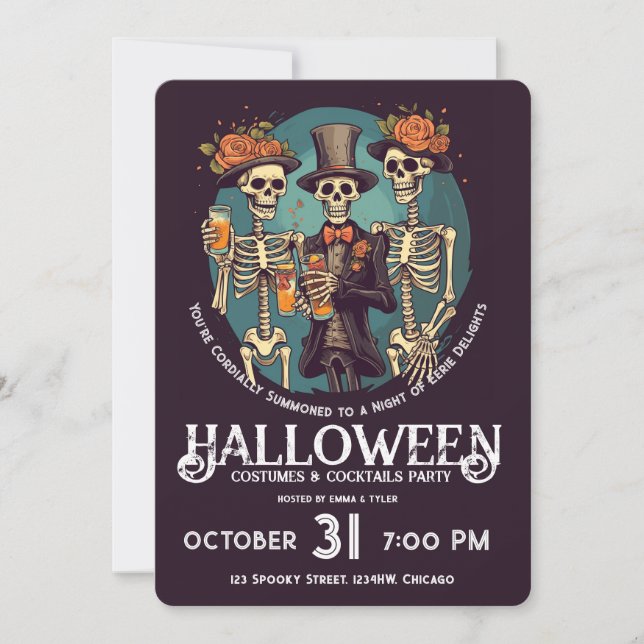 Skelett vuxen Halloween-kostym Cocktailfest  Inbjudningar (Framsida)
