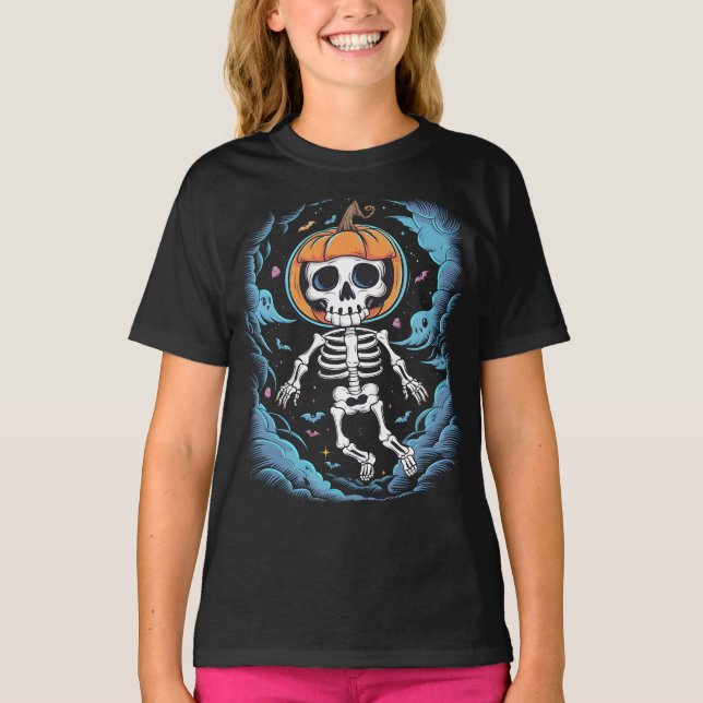skelettastronaut bär en pumpa t shirt (Framsida)