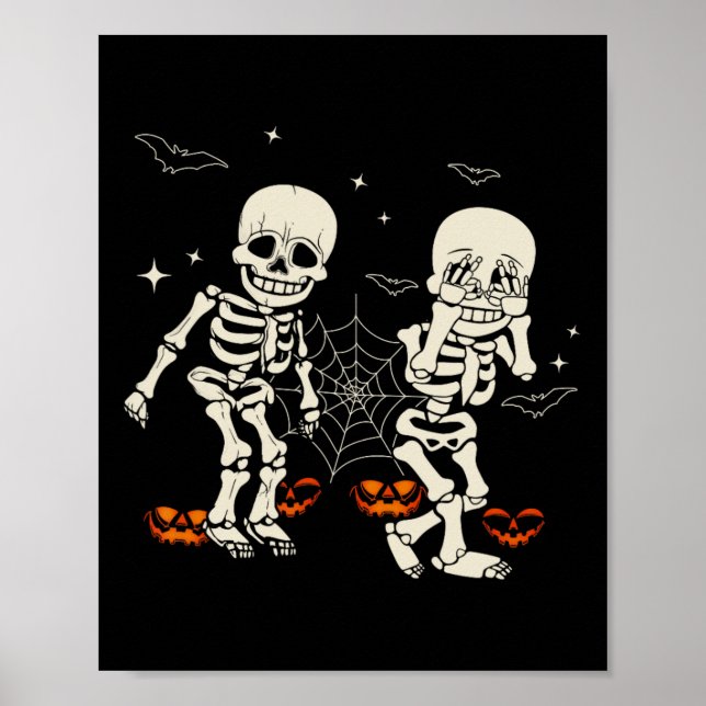 Skelettbarn Griddy-dans Halloween Trick Or Trea Poster (Framsidan)