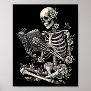 Skelettbok Floral Dödskalle Halloween Lärarkostym Poster