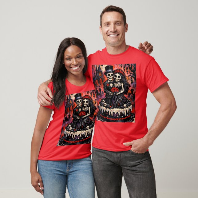 Skelettbröllop, gotiska älskande omfamnar varandra t shirt (Unisex)
