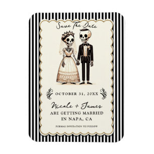 Skelettbrud + Brudgum i tecknad stil Save the Date Magnet