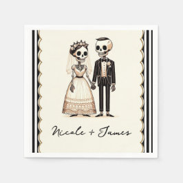Skelettbrud + Brudgumme Tecknad Whimsical Bröllop Pappersservett